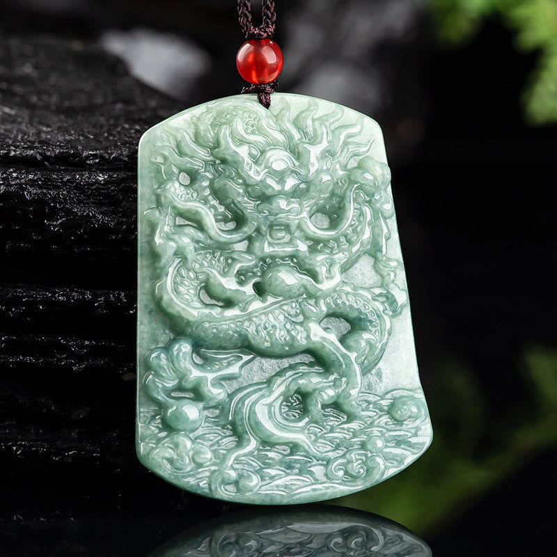 Buddha Stones Natural Jade Chinese Zodiac Dragon Sea Luck String Necklace Pendant Necklaces & Pendants BS 1