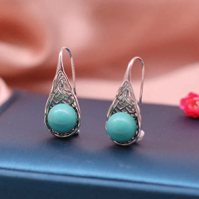 Buddha Stones 925 Sterling Silver Turquoise Beaded Pattern Protection Drop Dangle Earrings Earrings BS 3