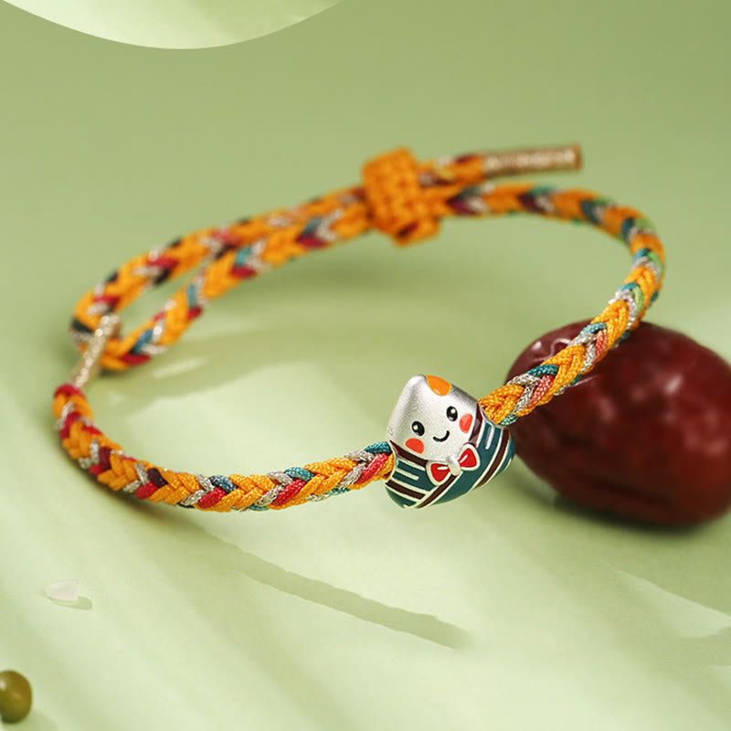 Buddha Stones 925 Sterling Silver Dragon Boat Festival Zongzi Pattern Luck Handmade Multicolored Rope Child Adult Bracelet Bracelet BS 4