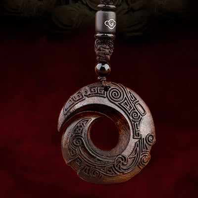 Foviel Small Leaf Red Sandalwood Ebony Wood One's Luck Improves Design Patern Protection Necklace Pendant