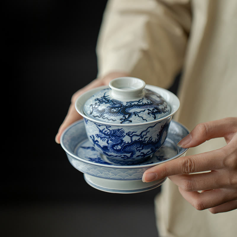 Buddha Stones Blue Dragon Design Ceramic Teacup Kung Fu Tea Cups Cup BS 15