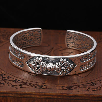 Bracelet jonc Foviel en argent sterling 925 gravé du Vajra Dorje, symbole de puissance spirituelle