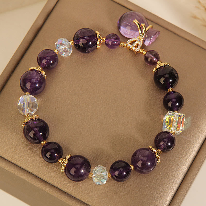 Buddha Stones Natural Amethyst Crystal Money Bag Charm Positive Bracelet Bracelet BS 5