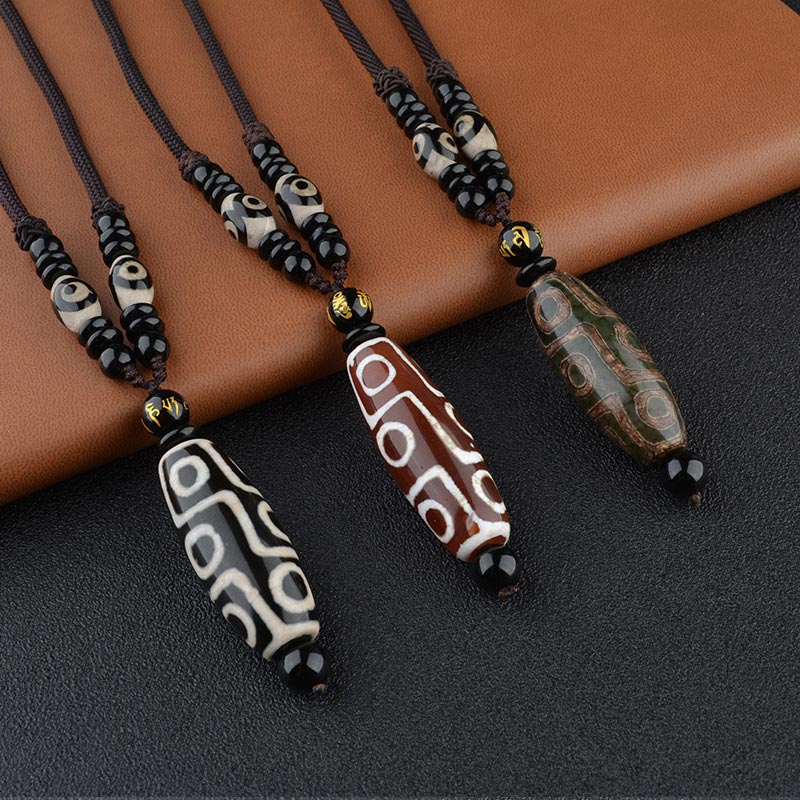 Buddha Stones Nine-Eye Dzi Bead Wealth Protection Necklace Necklaces & Pendants BS main