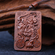 Foviel Natural Lightning Struck Jujube Wood PiXiu Copper Coin Good Fortune Necklace Pendant