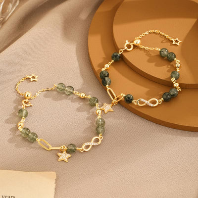 Buddha Stones 14K Gold Green Rutilated Quartz Möbius Loop Eternal Love Star Protection Bracelet Bracelet BS 6