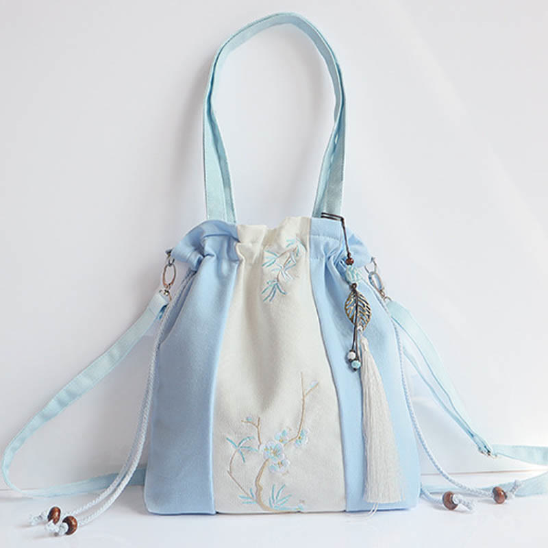 Buddha Stones Embroidered Grass Flowers Cherry Blossom Canvas Tote Crossbody Bag Shoulder Bag Handbag Crossbody Bag BS 17