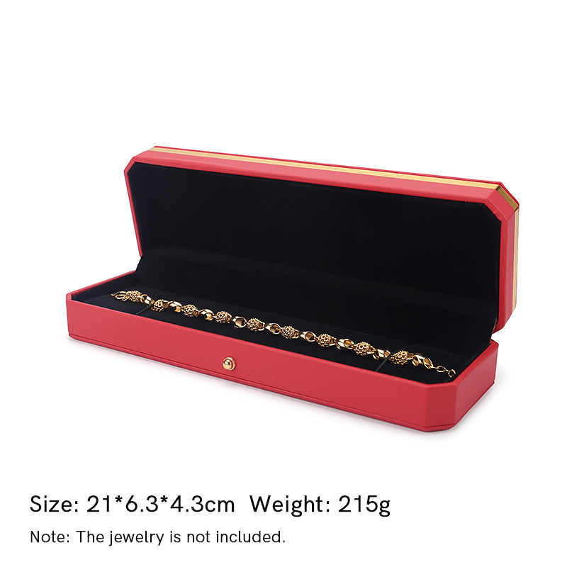 Buddha Stones Jewelry Storage Box PU Leather Gift Box - Red - Chain Box (21*6.3*4.3cm) - image 22