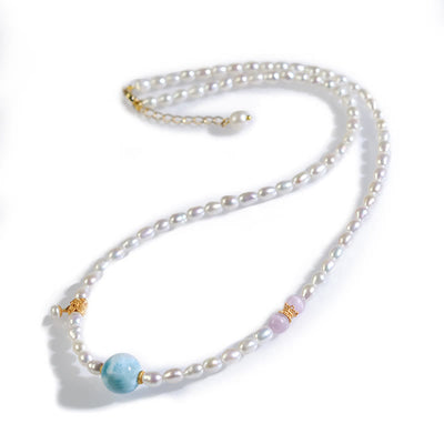 Buddha Stones 925 Sterling Silver Natural Pearl Larimar Sincerity Necklace Pendant Necklaces & Pendants BS 9