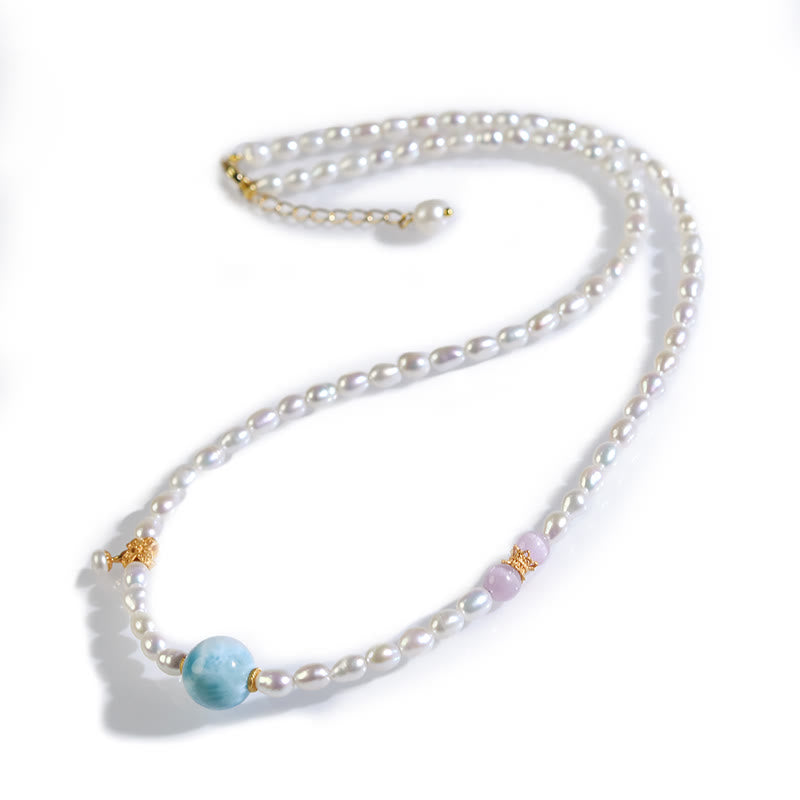 Buddha Stones 925 Sterling Silver Natural Pearl Larimar Sincerity Necklace Pendant Necklaces & Pendants BS 9