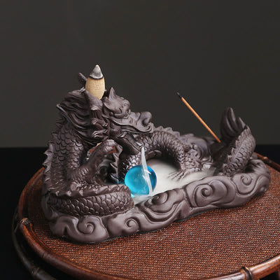 Buddha Stones Dragon Playing Ball Flower Protection Incense Burner Decoration Incense Burner BS 1