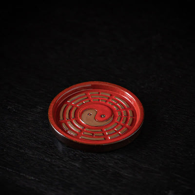 Buddha Stones Small Treasure Bowl Lucky Bag Bagua Tray Healing Ceramic Stick Incense Burner Decoration Incense Burner BS Red Bagua Tray 10.1*10.1*1cm