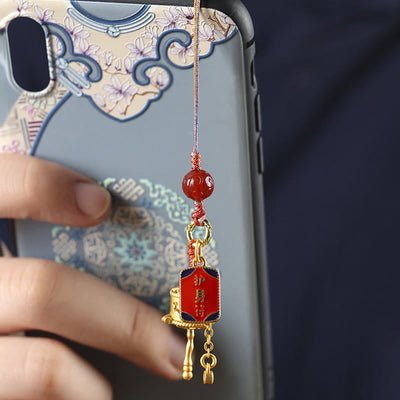 Buddha Stones Tibetan Om Mani Padme Hum Prayer Wheel Amulet Charm Protection Phone Hanging Decoration Phone Hanging Decoration BS 3