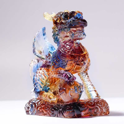 Buddha Stones Feng Shui Kirin Handmade Liuli Crystal Art Piece Fortune Home Office Decoration Decorations BS 3