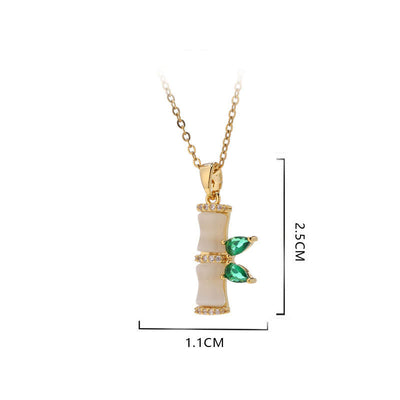 Buddha Stones 18K Gold Plated Chalcedony Bamboo Rhinestones Harmony Necklace Pendant Necklaces & Pendants BS 5