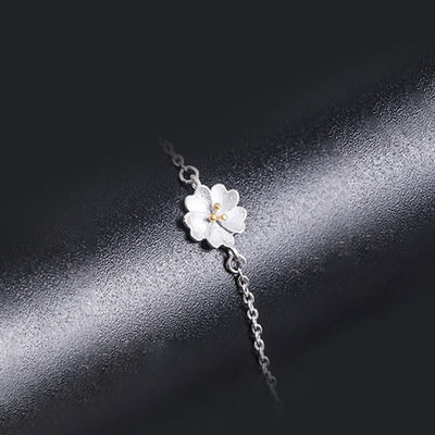 Buddha Stones 925 Sterling Silver Cherry Blossom Blessing Chain Bracelet Bracelet BS 7