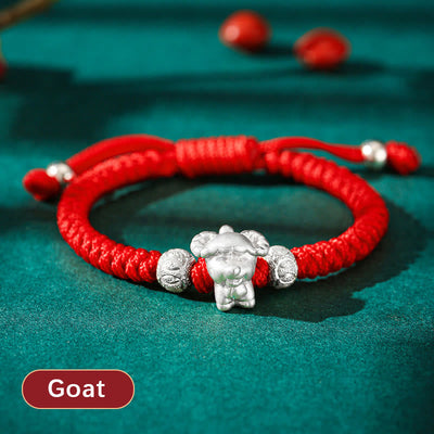 Buddha Stones 999 Sterling Silver Chinese Zodiac Red Rope Luck Handcrafted Kids Bracelet Bracelet BS Goat(Bracelet Size 12+4cm)