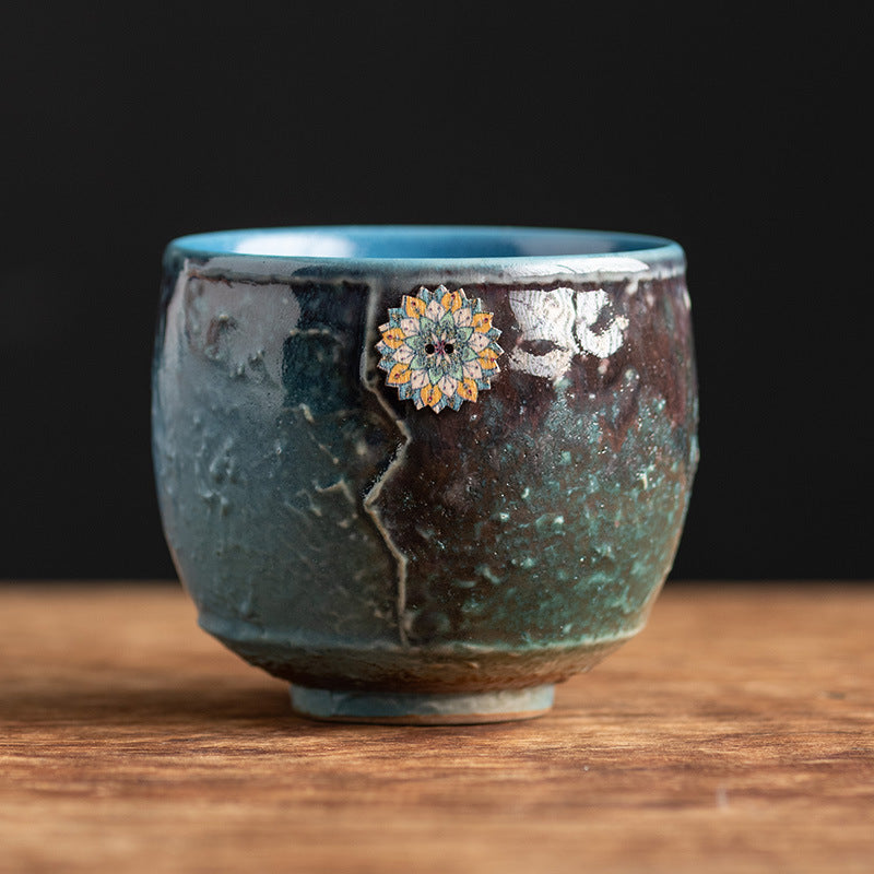 Buddha Stones Sunflower Kiln Change Ceramic Coffee Mug Tea Latte Espresso Coffee Cup 250ml Coffee Mug BS Blue Green 8.3cm*7.5cm*250ml