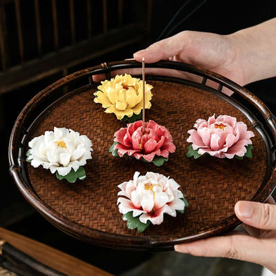 Buddha Stones Tibetan Lotus Blessing Ceramic Stick Incense Burner Decoration Incense Burner BS 1