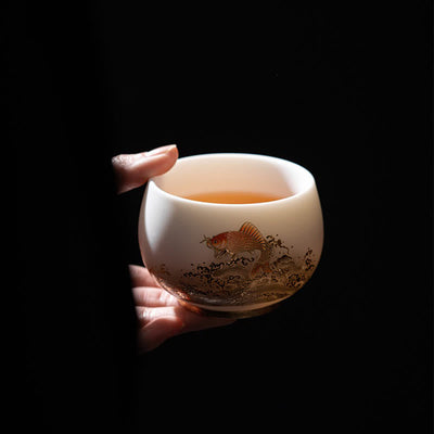 Tasse à thé en céramique Foviel Phoenix Dragon Lotus Deer Ancient Building Koi Fish pour thé Kung Fu