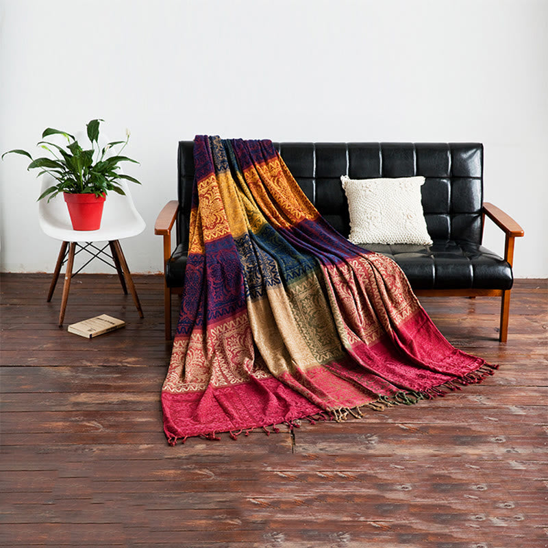 Buddha Stones Tibetan Floral Pattern Hand-Dyed Craftsman Blanket Blanket BS 7