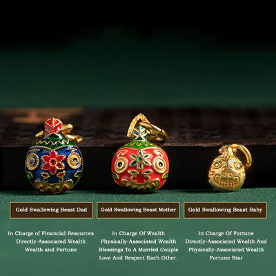Buddha Stones Tibetan Gold Swallowing Beast Family Five God Of Wealth Thangka Fortune Bead Bracelet Bracelet BS 3