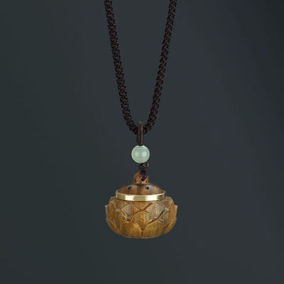 Buddha Stones Tibet Green Sandalwood Rosewood Om Mani Padme Hum Lotus Positive Soothing Necklace Pendant Necklaces & Pendants BS Lotus Green Sandalwood