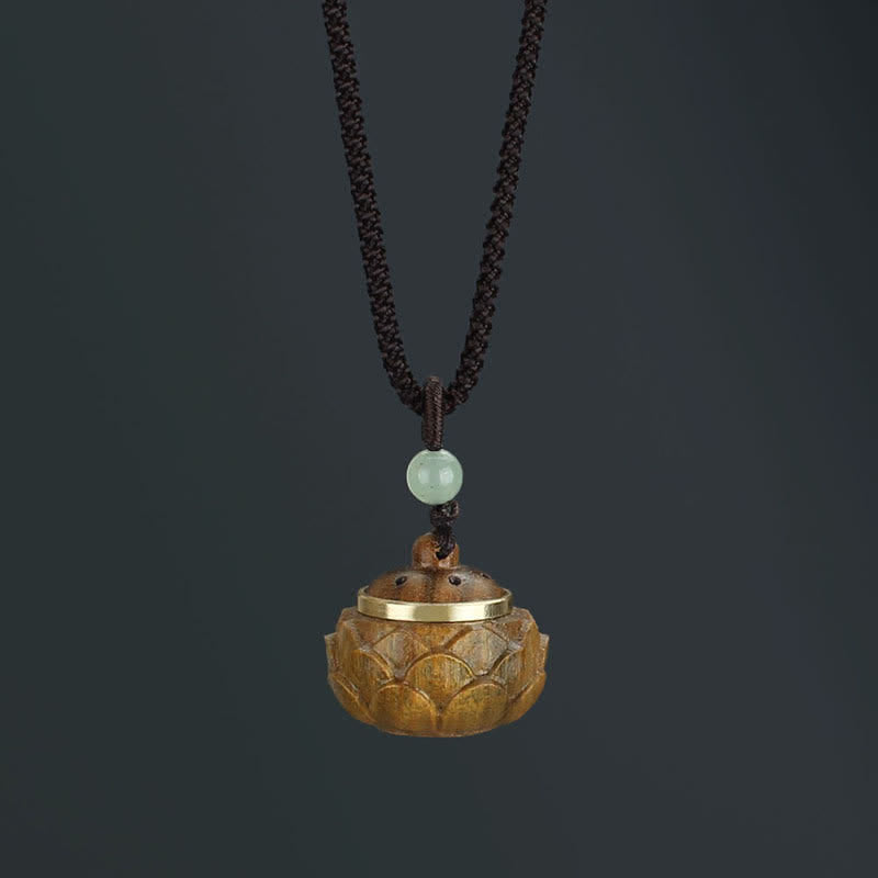 Buddha Stones Tibet Green Sandalwood Rosewood Om Mani Padme Hum Lotus Positive Soothing Necklace Pendant Necklaces & Pendants BS Lotus Green Sandalwood