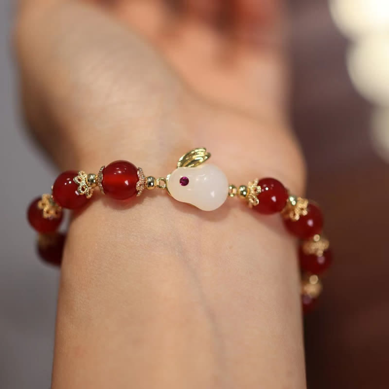Bracelet Confiance Agate Rouge Naturelle et Jade Blanc Année du Lapin