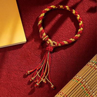 Buddha Stones Handmade Tibetan Five God Of Wealth Dragon Scale Rope Luck Braid Bracelet Bracelet BS Red Gold(Wrist Circumference 14-18cm)