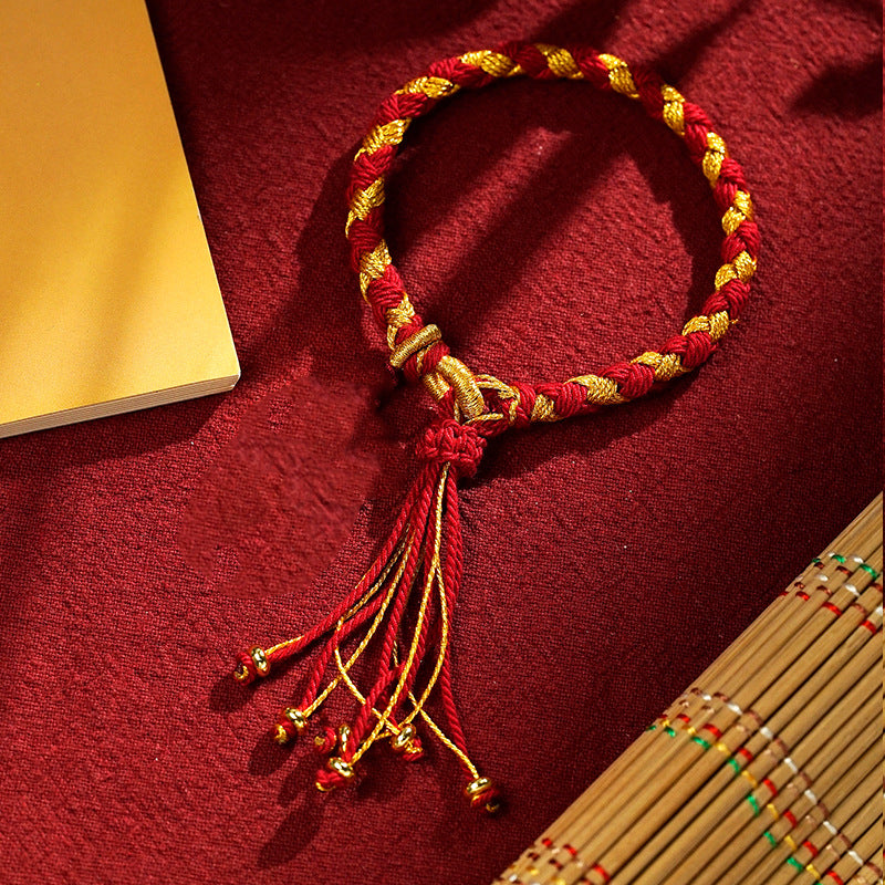 Buddha Stones Handmade Tibetan Five God Of Wealth Dragon Scale Rope Luck Braid Bracelet Bracelet BS Red Gold(Wrist Circumference 14-18cm)