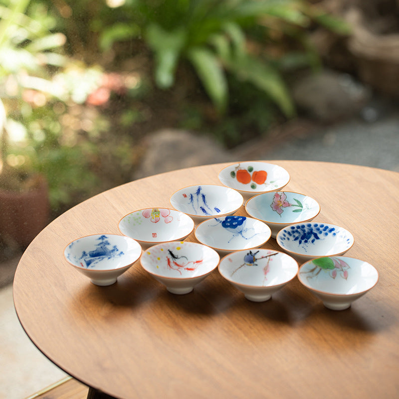 Buddha Stones Mandala Flower Koi Fish Lotus Bird Persimmons Teacup Kung Fu Tea Cup 50ml Cup BS main