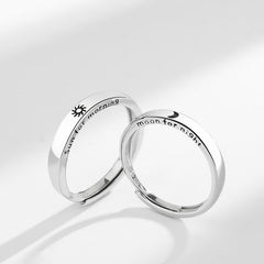 Buddha Stones 925 Sterling Silver Sun Moon Protection Adjustable Couple Ring Ring BS main