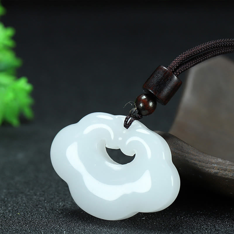 Buddha Stones Tianshan Jade Golden Silk Jade Chinese Lock Charm Abundance Necklace Pendant 11