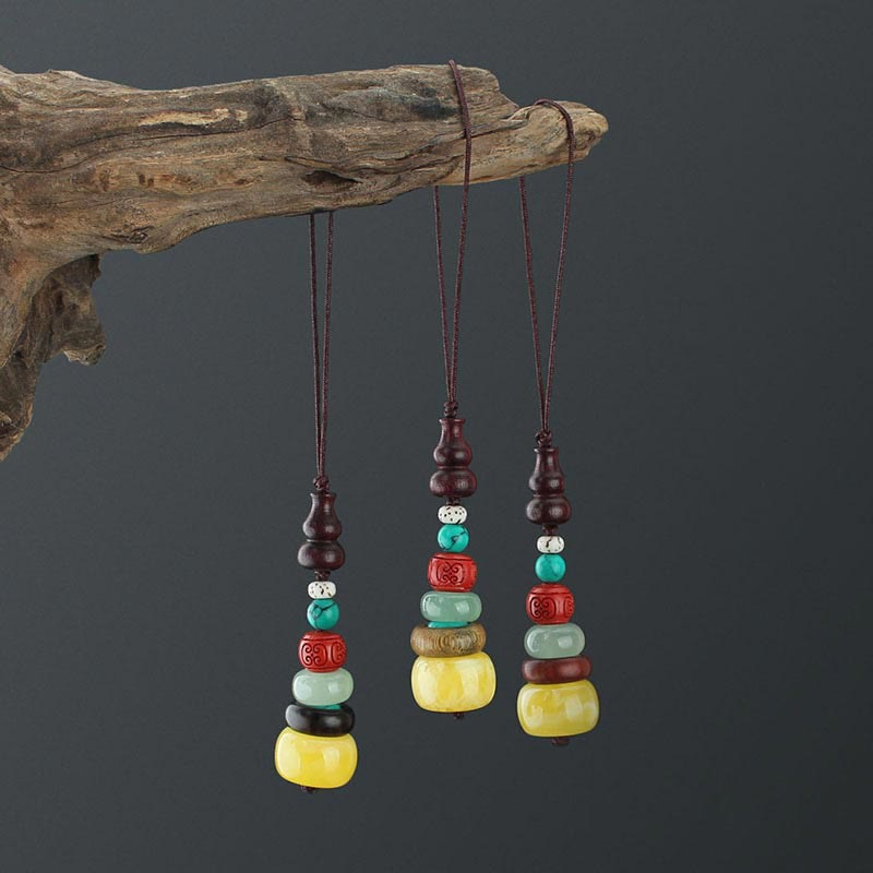 Buddha Stones Green Sandalwood Ebony Wood Gourd Seven Layer Pagoda Positive Phone Hanging Decoration Phone Hanging Decoration BS main
