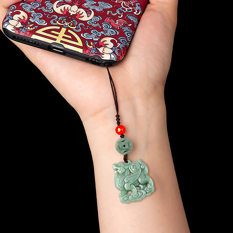Buddha Stones Natural Jade Kirin Prosperity Phone Hanging Decoration Hanging Decoration BS 1