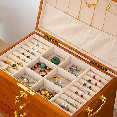 Buddha Stones Retro Solid Wood Jewelry Box Four-Layer Wooden Jewelry Storage Box Jewelry Box BS 17