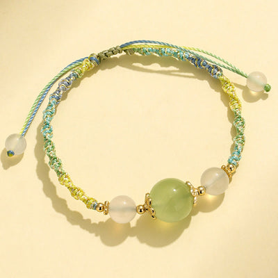 Buddha Stones Strawberry Quartz Pink Crystal Prehnite White Agate Bead Healing Rope Bracelet 12