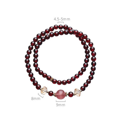 Buddha Stones 14K Gold Plated Natural Garnet Strawberry Quartz Stability Double Wrap Bracelet Bracelet BS 13