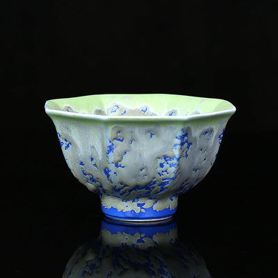 Buddha Stones Retro Blue Red Gradient Lotus Pattern Kiln Change Ceramic Teacup Kung Fu Tea Cup Bowl Cup BS Blue 9cm*5.5cm*120ml