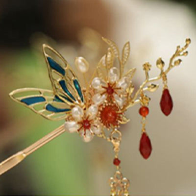 Foviel Klassische chinesische Stil Blume sz. Schmetterling Pearlagil Haar Clip Haarnadel Haar Krone