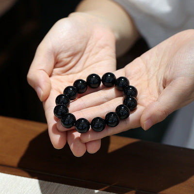 Bracelet porte-bonheur en onyx noir naturel Foviel