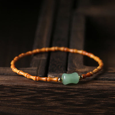 Buddha Stones Natural Olive Pit Green Aventurine Bamboo Pattern Luck Bracelet Bracelet BS 2