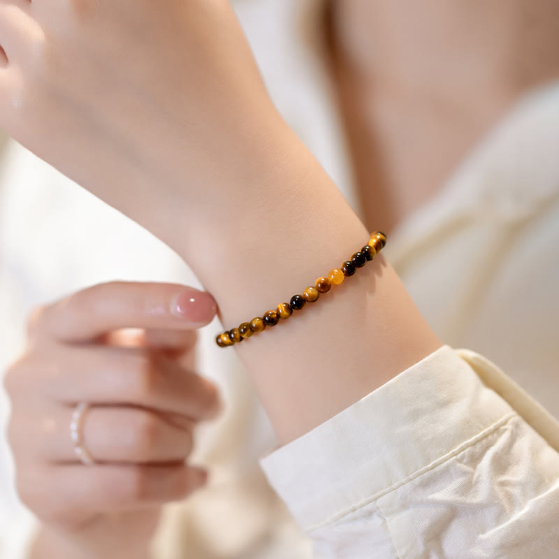 Foviel 14K Gold Plated Natural Tiger Eye Stone Courage Protection Bracelet
