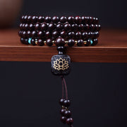 Bracelet d'équilibre Foviel 108 perles de mala tibétaines en bois de santal rouge à petites feuilles avec lotus