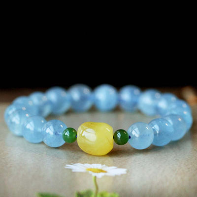 Natural Aquamarine Amber Beads Serenity Healing Bracelet Bracelet BS 7