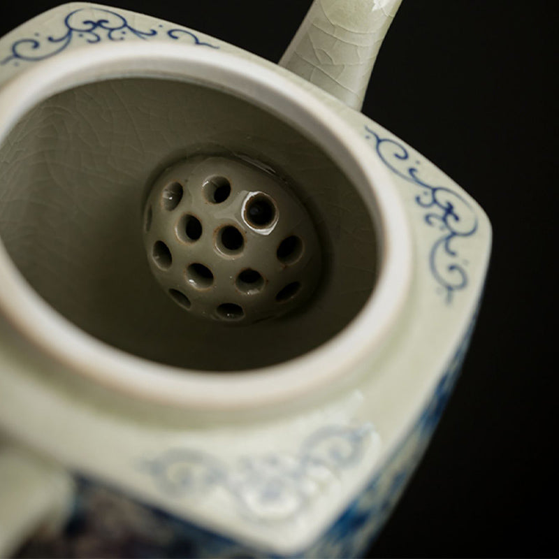 Buddha Stones Blue and White Porcelain Chinese Gongfu Tea Ceramic Kung Fu Teapot Cup Tea Filter Canister Teapot BS 9