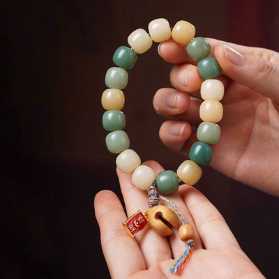 Buddha Stones Natural Gradient Bodhi Seed Wisdom Wooden Fish Drum Charm Bracelet Bracelet BS 1