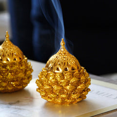 Buddha Stones Gold Pine Cone Pattern Spiritual Rituals Mini Incense Burner Home Tabletop Decor Incense Burner BS Gold Pine Cone Mini Incense Burner