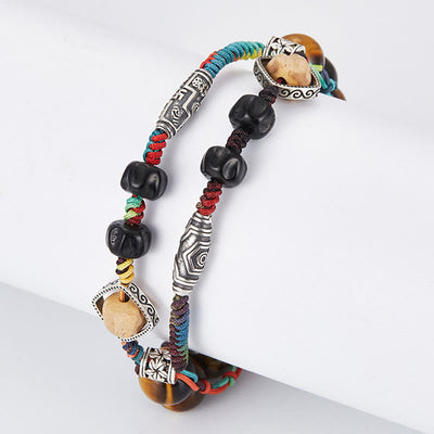 Buddha Stones 925 Sterling Silver Tiger's Eye Bodhi Seed Handmade Courage Bracelet Bracelet BS 9